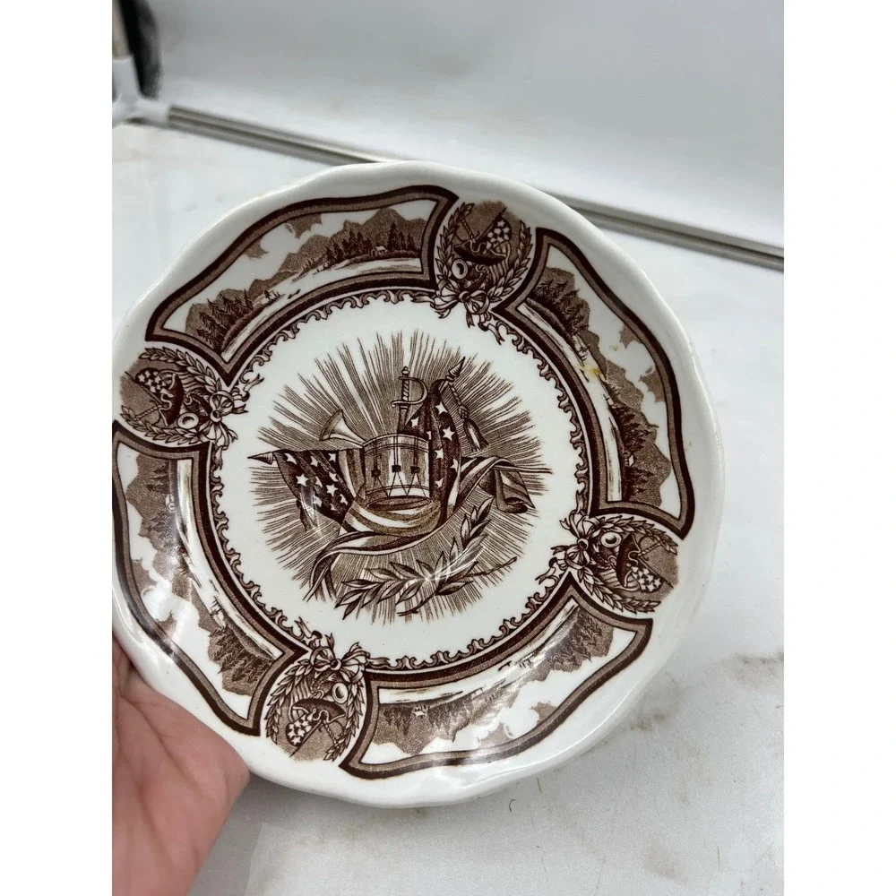 J&G Meakin Americana Style House Brown Transferware Ironstone Saucers Set of 2